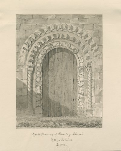 Kościół Armitage - South Doorway: rysunek w sepii, 1823 autorstwa John Chessell Buckler