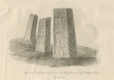 Checkley Church - Starożytne krzyże: rysunek w sepii autorstwa John Chessell Buckler