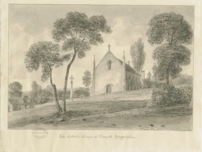 Cresswell – Katolicka kaplica Draycott-in-the-Maors: rysunek w sepii, 1841 autorstwa John Chessell Buckler