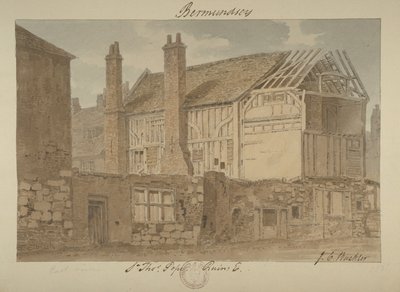 Widok wschodni ruin Bermondsey House, 1838 autorstwa John Chessell Buckler