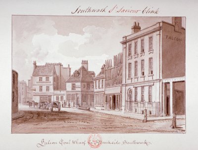 „Falcon Coal Wharf, Bankside, Southwark”, Londyn, 1827 autorstwa John Chessell Buckler
