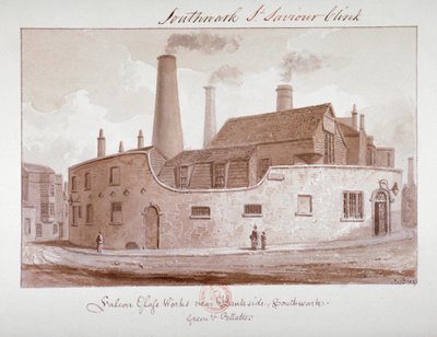 „Falcon Glass Works w pobliżu Bankside, Southwark”, Londyn, 1827 r. autorstwa John Chessell Buckler