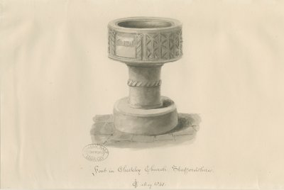 Czcionka w Checkley Church: rysunek w sepii, 1841 autorstwa John Chessell Buckler
