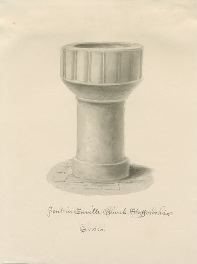 Czcionka w kościele Enville: rysunek w sepii, 1820 autorstwa John Chessell Buckler