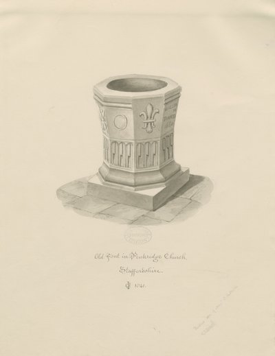 Czcionka w kościele w Penkridge: rysunek w sepii, 1841 autorstwa John Chessell Buckler