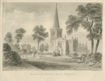 Hilderstone Church: rysunek w kolorze sepii autorstwa John Chessell Buckler