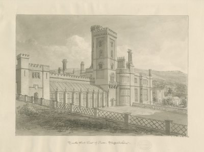 Ilam Hall: rysunek w sepii autorstwa John Chessell Buckler