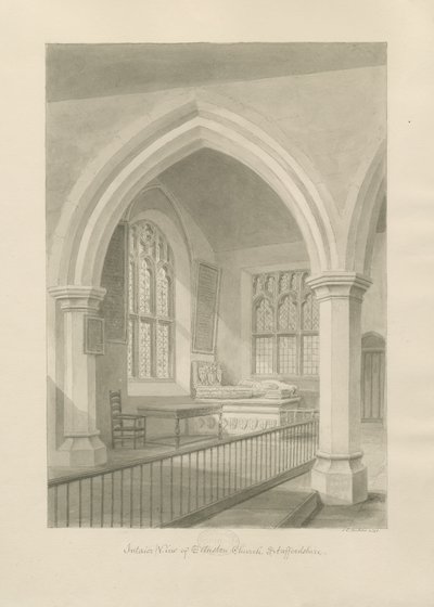 Wnętrze kościoła Ellastone: rysunek w sepii, 1841 autorstwa John Chessell Buckler