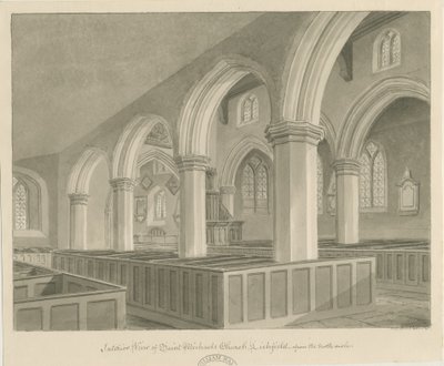 Lichfield - Wnętrze kościoła św. Michała: rysunek w sepii autorstwa John Chessell Buckler
