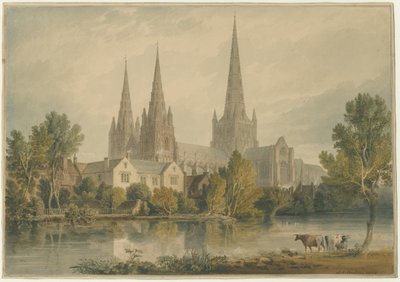 Katedra w Lichfield – południowy zachód Widok: malowanie akwarelami, 1813 autorstwa John Chessell Buckler