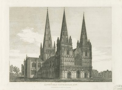 Katedra w Lichfield - Front Zachodni: grawerowanie, bd [c 1820] (druk) autorstwa John Chessell Buckler