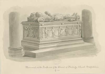 Penkridge Church - Grób [Sir Edward Littleton]: rysunek w sepii autorstwa John Chessell Buckler