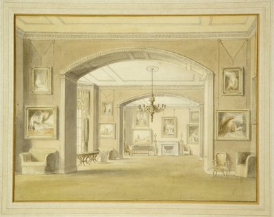 Galeria obrazów w Tabley House, 1809 (wc nad ołówkiem na papierze) autorstwa John Chessell Buckler