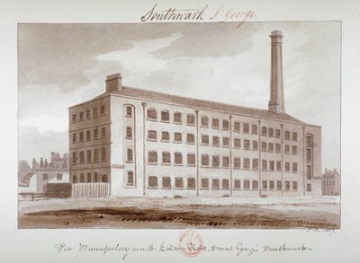 Manufaktura szpilek w pobliżu London Road, Southwark, Londyn, 1827 autorstwa John Chessell Buckler