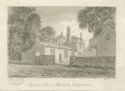 Rugeley Town - Grammar School: rysunek w sepii, 1824 autorstwa John Chessell Buckler