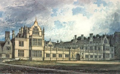Rushton Hall, Northamptonshire: Widok od południowego wschodu (wc) autorstwa John Chessell Buckler
