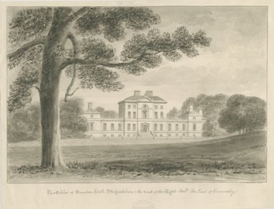 Sandon Hall: rysunek w sepii autorstwa John Chessell Buckler