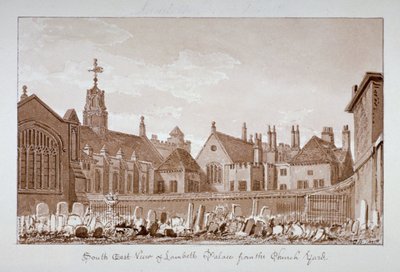 Południowo-wschodni widok pałacu Lambeth z cmentarza, Londyn, 1828 autorstwa John Chessell Buckler