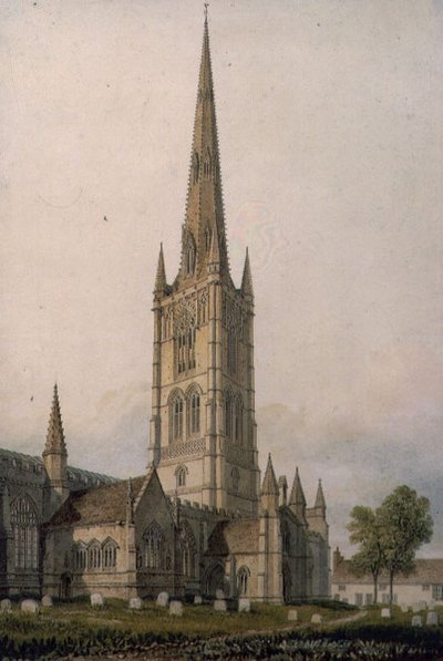 Kościół św. Wulframa, Grantham (akwarela na papierze) autorstwa John Chessell Buckler