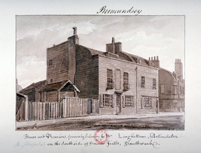 Widok domów po południowej stronie Snowsfields, Bermondsey, Londyn, 1828 autorstwa John Chessell Buckler