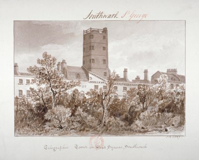 Widok wieży telegraficznej na West Square, Southwark, Londyn, 1827 autorstwa John Chessell Buckler