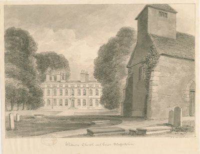 Kościół i dom Whitmore: rysunek w sepii, 1841 autorstwa John Chessell Buckler