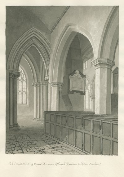 Worcestershire - Droitwich - Wnętrze kościoła św. Andrzeja: rysunek w sepii autorstwa John Chessell Buckler