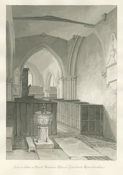Worcestershire - Droitwich - Wnętrze kościoła św. Andrzeja: rysunek w sepii, 1833 autorstwa John Chessell Buckler