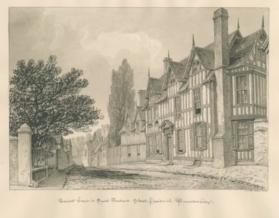 Worcestershire - Droitwich - Starożytny dom przy ulicy Świętego Andrzeja: rysunek w sepii autorstwa John Chessell Buckler