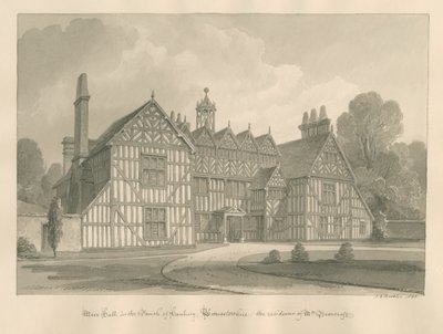 Worcestershire - Hanbury - Meer Hall: rysunek w sepii autorstwa John Chessell Buckler