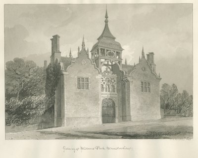 Worcestershire - Westwood Park - Brama wjazdowa: rysunek sepii, 1833 autorstwa John Chessell Buckler