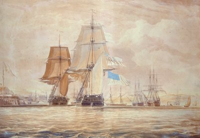 HMS „Shannon” prowadzący „Chesapeake” do portu Halifax, 1813 autorstwa John Christian Schetsky