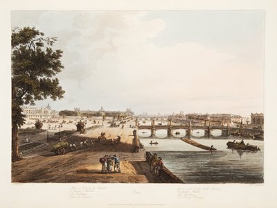 Plac i Most Zgody; Garde Meuble; Thuilleries; The Bridge Reunion, ilustracja z „Wersalu, Paryża i Saint Denis”, wyd. 1806 (akwatinta) autorstwa John Claude (after) Nattes