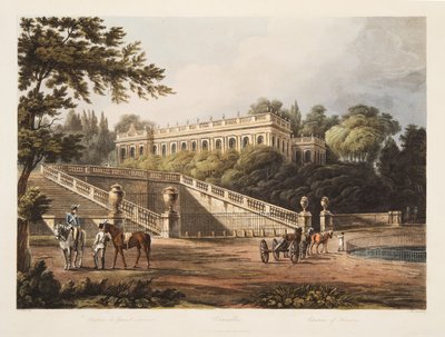 Zamek Trianon, ilustracja z Wersalu, Paryża i Saint Denis, wyd. 1805 (akwatinta) autorstwa John Claude Nattes