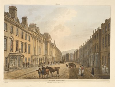 Ulica Milsom.Łaźnia, ilustrowana serią widoków, z rysunków J.C. Nattesa; z opisami do każdej płyty.John Claude Nattes1806 autorstwa John Claude Nattes