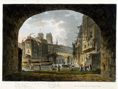 Paryż: Pont de Chatelet i Hotel Dieu - w „”Paris vu par J.C. Mattes””, wyd. Miller, Londyn autorstwa John Claude Nattes