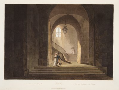 Schody prowadzące do kaplicy, ilustracja z Wersalu, Paryża i Saint Denis, wyd. 1806 (akwatinta) autorstwa John Claude Nattes