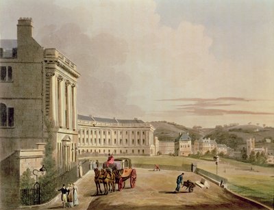 Półksiężyc, fragment ulicy, z Bath Ilustrowany serią widoków, grawerowany przez John Hill 1770-1850 pub. autorstwa Williama Millera, szczegół akwatinty z 1804 r. z 92988 r. autorstwa John Claude Nattes