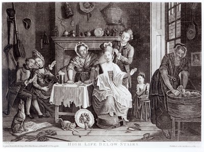 „High Life Below Stairs“, graviruotas Caldwello, pub. 1772 m. poli autorstwa John Collet