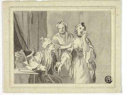 Ilustracja literacka: Starszy mężczyzna zatrzymujący młodą kobietę, której towarzyszy starsza kobieta autorstwa John Collet