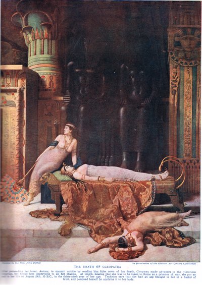 Śmierć Kleopatry, ilustracja z "Hutchinsons History of the Nations", ok. 1910 r. autorstwa John Collier