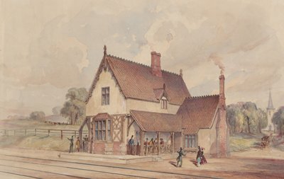 Wiktoriański dworzec kolejowy i przejazd kolejowy, 1844-77. autorstwa John Connell Ogle