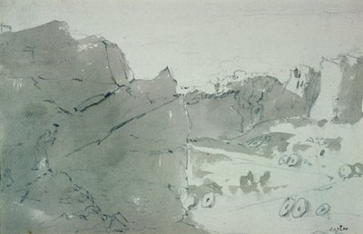 Kamieniołom kamieni młyńskich w Derbyshire, 1801 (manie ołówkiem i sepią na papierze) autorstwa John Constable