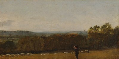 Pasterz w krajobrazie patrzący przez Dedham Vale w kierunku Langham, ca. 1811. autorstwa John Constable