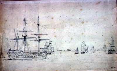 Statek na kotwicy i inne statki na Tamizie (grafit na papierze) autorstwa John Constable
