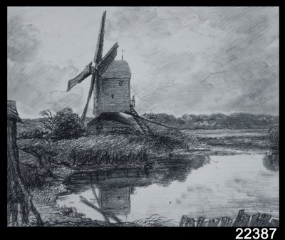 Młyn nad brzegiem rzeki Stour (węgiel na papierze) autorstwa John Constable