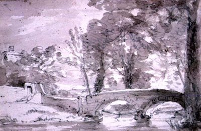 Most z drzewami i budynkami, w Haddon autorstwa John Constable