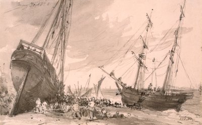 Scena nadbrzeżna w Brighton z dwoma statkami na pierwszym planie, 30 maja 1828 r. autorstwa John Constable