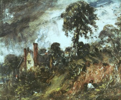 Chata wśród drzew z ławicą, ok.1830-36 autorstwa John Constable