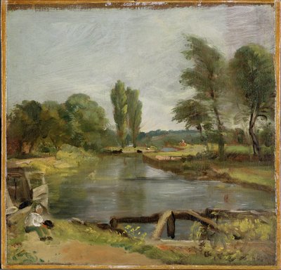 Flatford Lock, 1810-11 (olej na papierze na płótnie) autorstwa John Constable